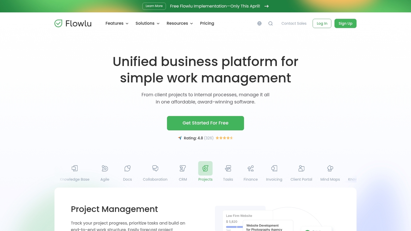 Screenshot of www.flowlu.com