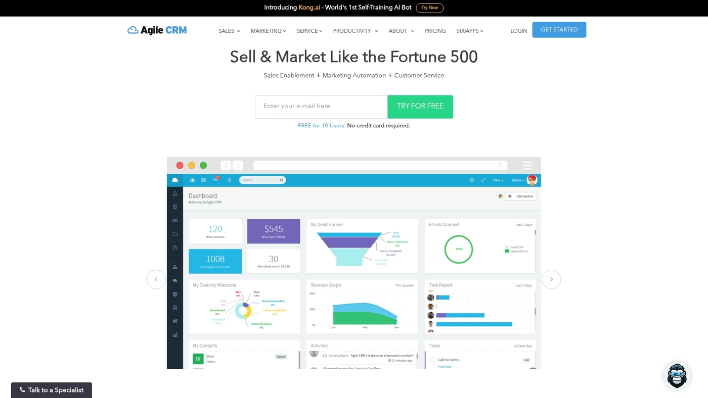 Screenshot of www.agilecrm.com