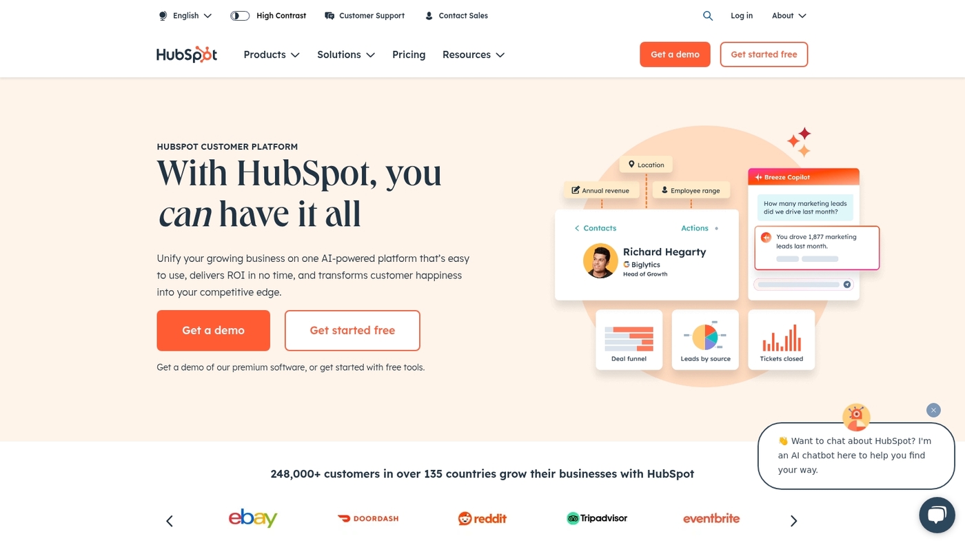 Screenshot of www.hubspot.com
