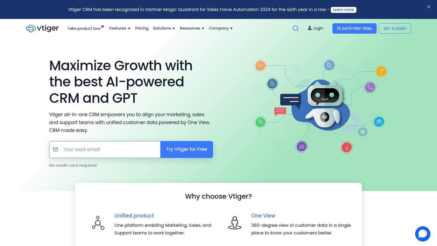 Screenshot of www.vtiger.com