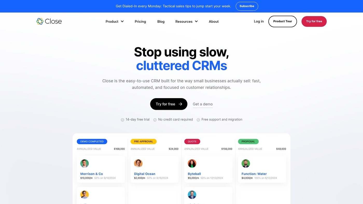 Screenshot of www.close.com